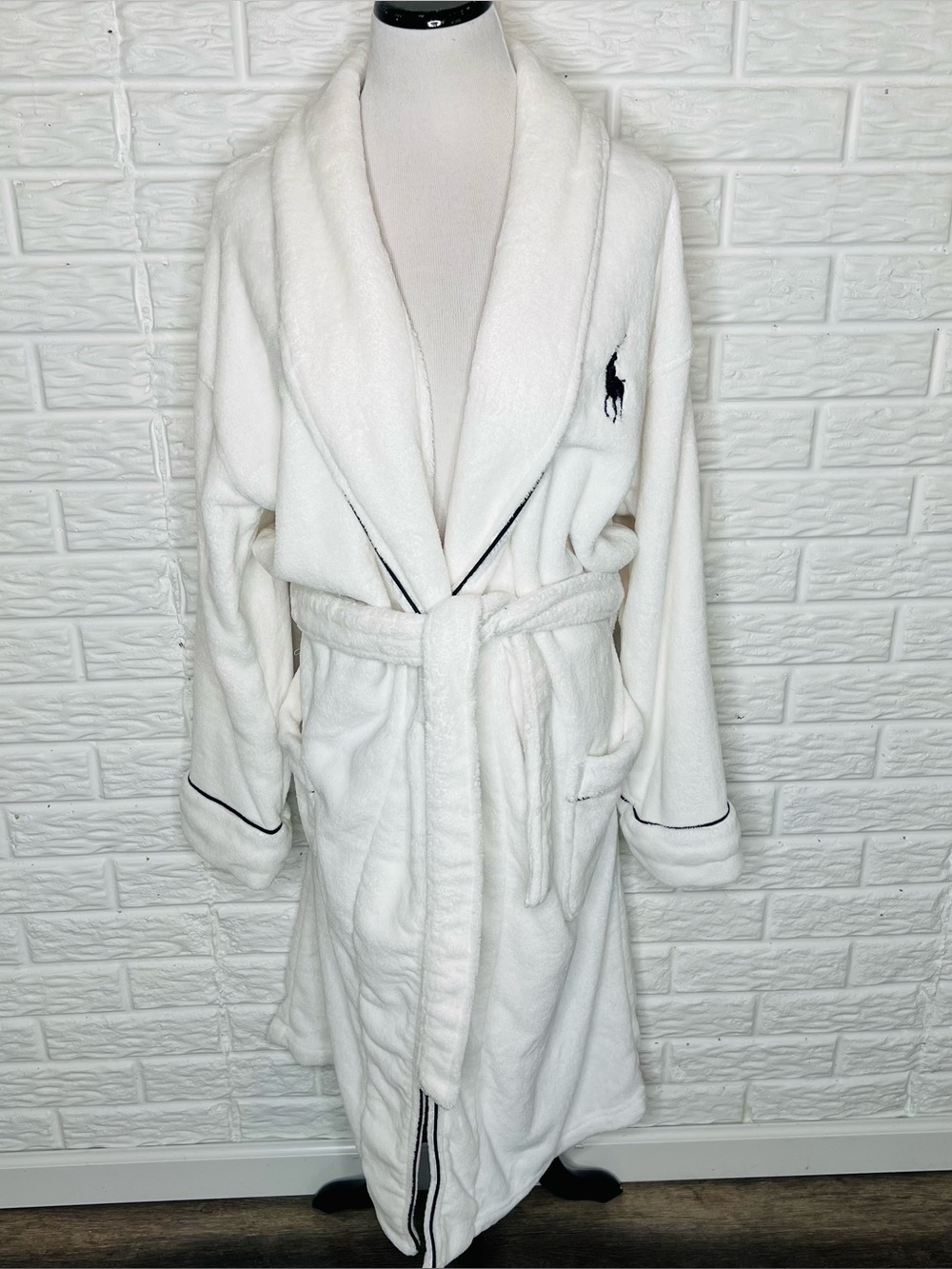 POLO RALPH LAUREN Plush White Bathrobe Robe Shawl Collar Big Pony One Size